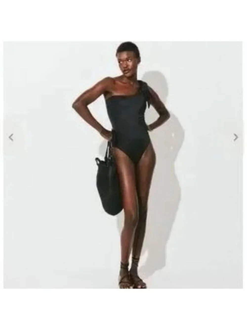 Cleobella Inga Black Bow Detail One Shoulder One Piece Bathing Suit Size Medium